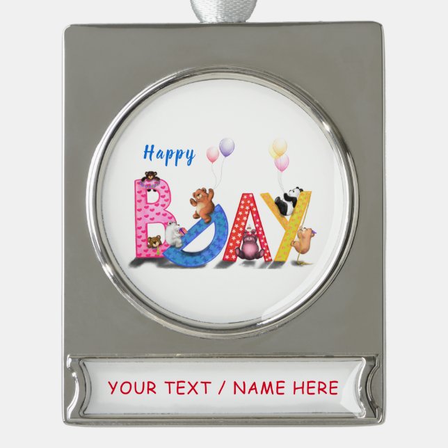 Happy Bears Birthday Ornament with Custom Text (Front)