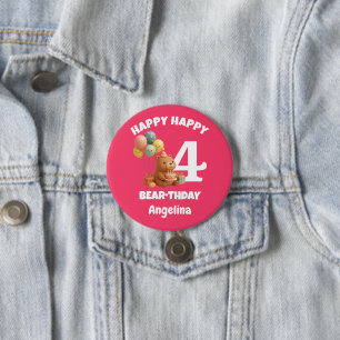 Happy BEARthday Custom Teddy Bear 4th Birthday  7.5 Cm Round Badge