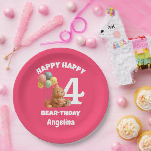 Happy BEARthday Custom Teddy Bear 4th Birthday Paper Plate