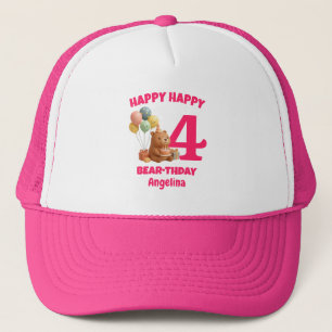 HAPPY BEARTHDAY Girls Teddy Bear 4th Birthday Trucker Hat