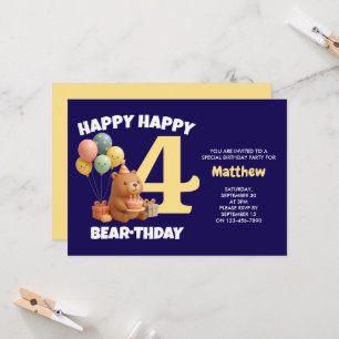 HAPPY BEARTHDAY Teddy Bear 4th Birthday Invitation