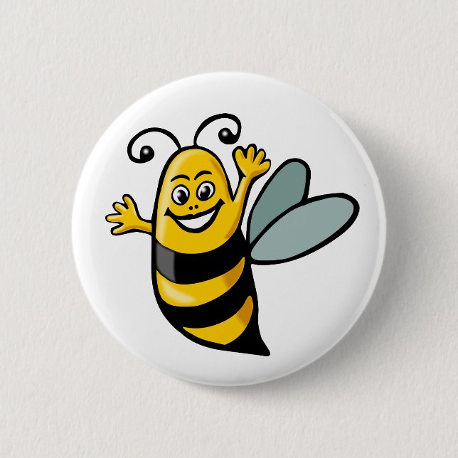 Happy Bee 6 Cm Round Badge (Front)