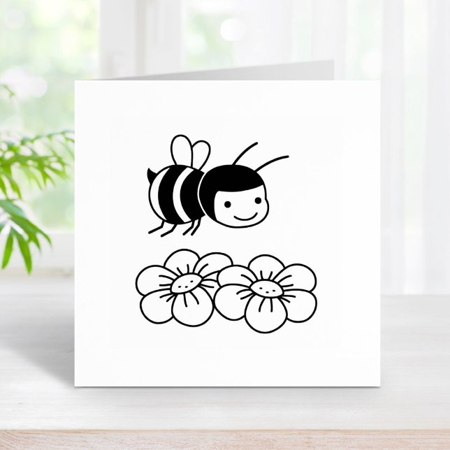 Happy Bee and Flowers Rubber Stamp (Creator Uploaded)