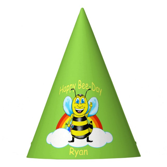 Happy Bee Birthday Hat (Customisable) (Front)