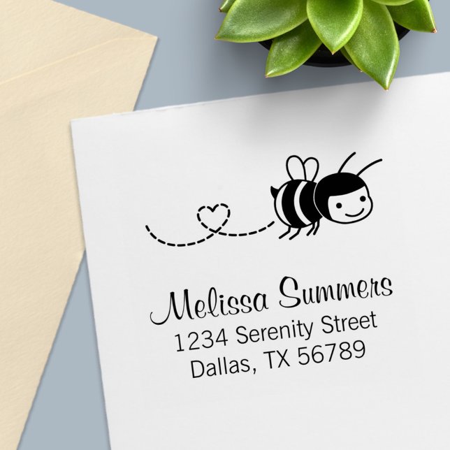Happy Bee Buzzing Around Address Self-inking Stamp (Creator Uploaded)