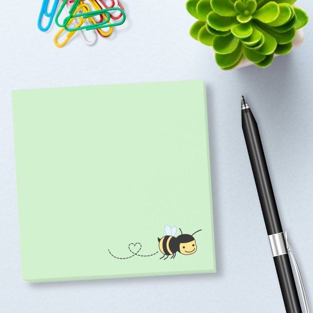 Happy Bee Buzzing Around on Green Post-it Notes (Creator Uploaded)