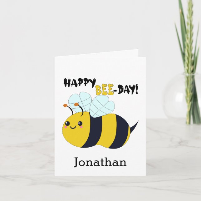 Happy Bee-Day 1st Birthday Card (Front)
