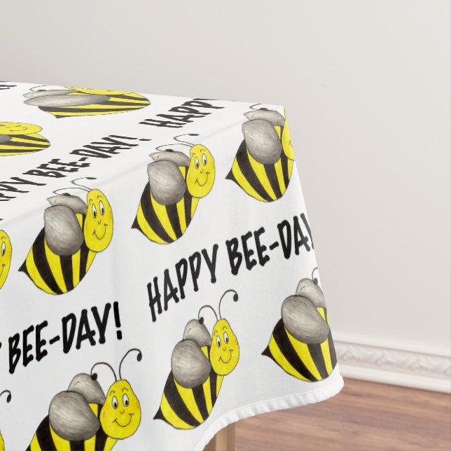 Happy Bee Day Bday Birthday Party Bumblebee Print Tablecloth (In Situ)