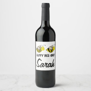 Happy Bee Day Bday Bumblebee Personalised Birthday Wine Label