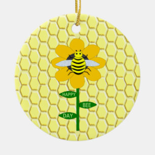Happy Bee Day Birthday Bumblebee Ceramic Ornament