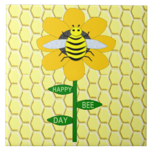 Happy Bee Day Birthday Bumblebee Ceramic Tile
