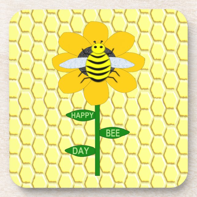 Happy Bee Day Birthday Bumblebee Coaster (Front)