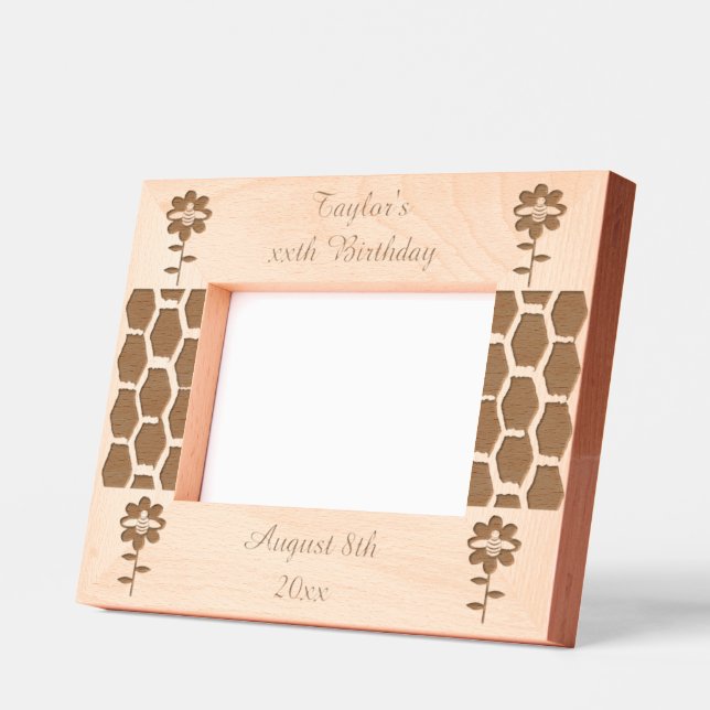 Happy Bee Day Birthday Bumblebee Custom Birthday Etched Frames (Left)