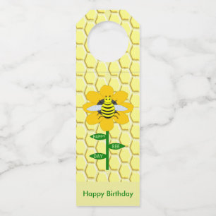 Happy Bee Day Birthday Bumblebee Custom Bottle Tag