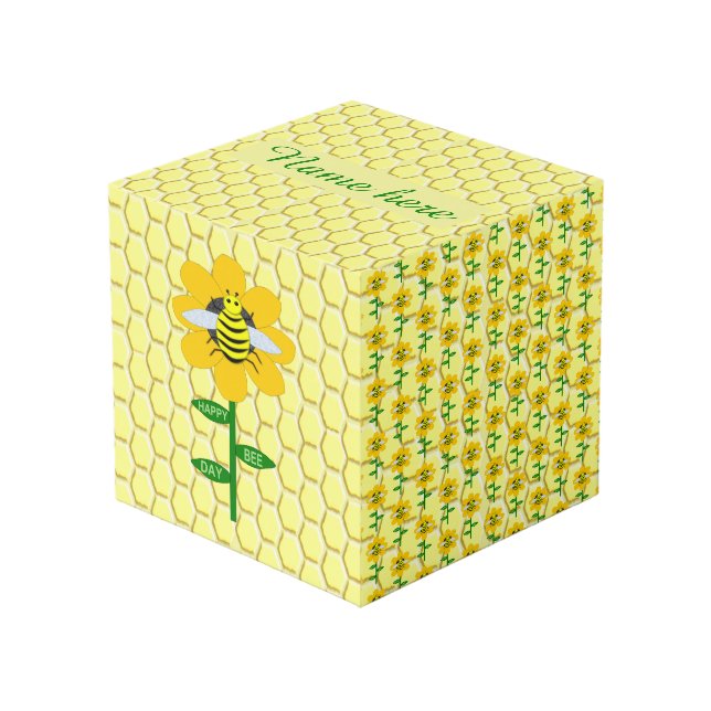 Happy Bee Day Birthday Bumblebee Custom Cube (Front Angled)