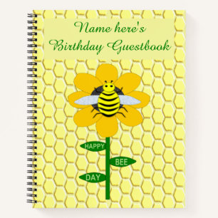 Happy Bee Day Birthday Bumblebee Custom Guestbook Notebook
