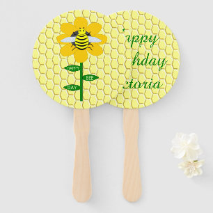 Happy Bee Day Birthday Bumblebee Custom Hand Fan
