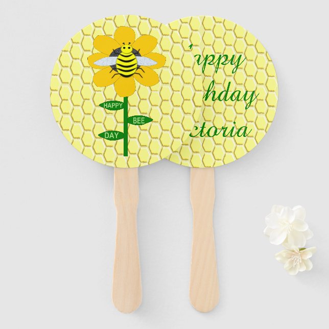 Happy Bee Day Birthday Bumblebee Custom Hand Fan (Front and Back)
