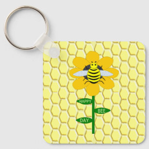 Happy Bee Day Birthday Bumblebee Custom Key Ring
