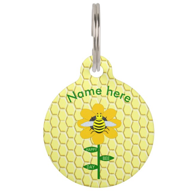 Happy Bee Day Birthday Bumblebee Custom Pet Tag (Front)
