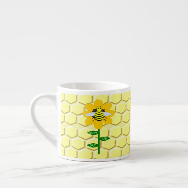 Happy Bee Day Birthday Bumblebee Espresso Cup (Left)