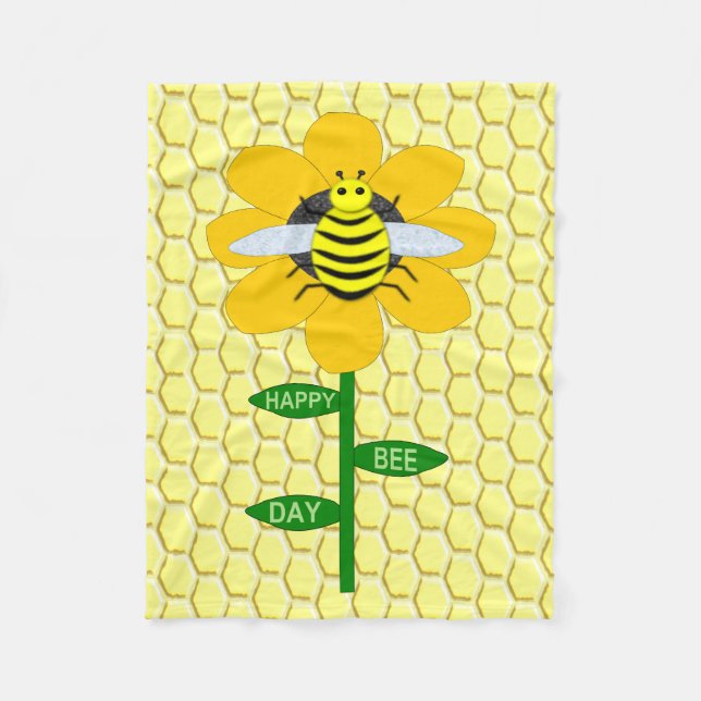 Happy Bee Day Birthday Bumblebee Fleece Blanket (Front)
