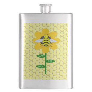 Happy Bee Day Birthday Bumblebee Hip Flask