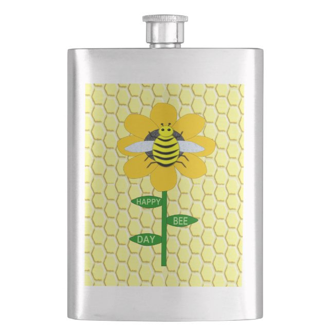 Happy Bee Day Birthday Bumblebee Hip Flask (Front)