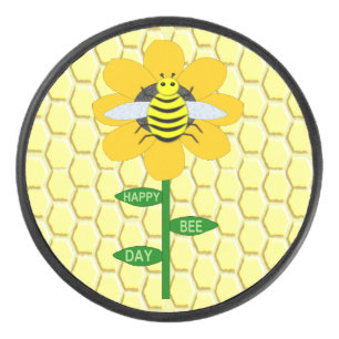 Happy Bee Day Birthday Bumblebee Hockey Puck