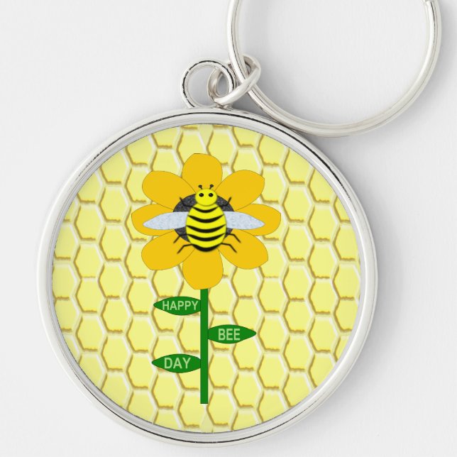Happy Bee Day Birthday Bumblebee Key Ring (Front)