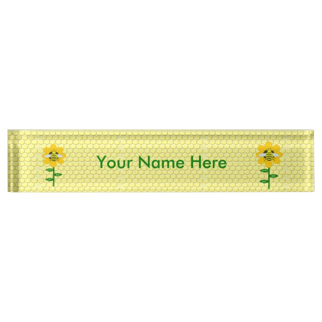 Happy Bee Day Birthday Bumblebee Nameplate (Front)