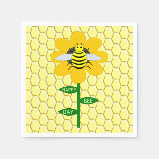 Happy Bee Day Birthday Bumblebee Napkin (Front)