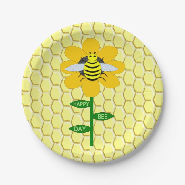 Happy Bee Day Birthday Bumblebee Paper Plate (Front)