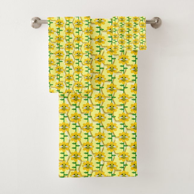 Happy Bee Day Birthday Bumblebee Patterned Bath Towel Set (Insitu)