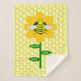 Happy Bee Day Birthday Bumblebee Sherpa Blanket