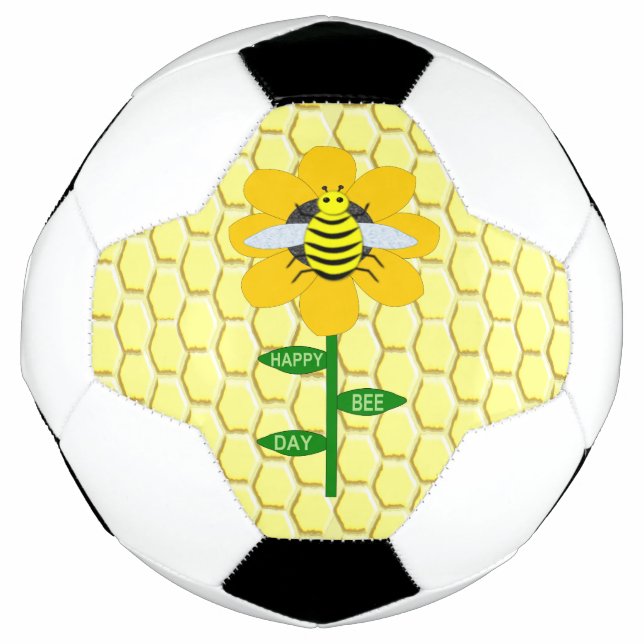 Happy Bee Day Birthday Bumblebee Soccer Ball (Front)