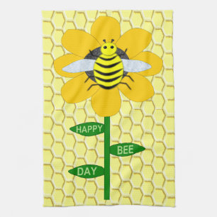 Happy Bee Day Birthday Bumblebee Tea Towel
