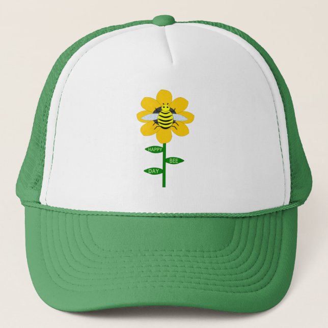 Happy Bee Day Birthday Bumblebee Trucker Hat (Front)