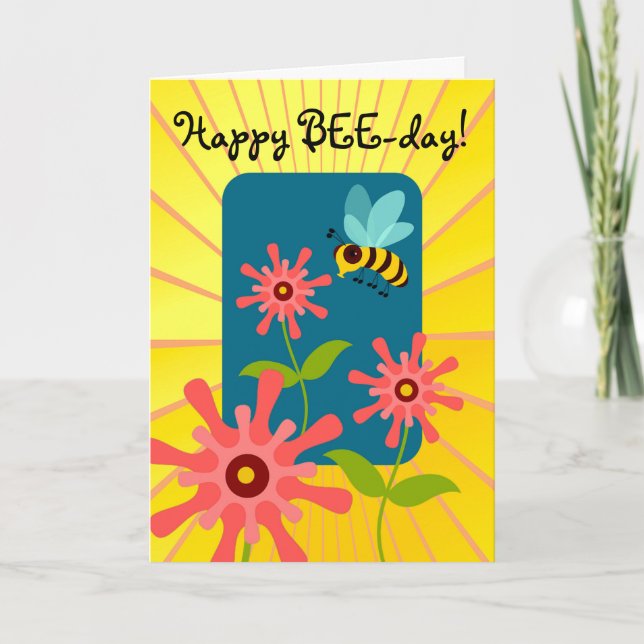 Happy BEE day Birthday with Bee and Flowers Card (Front)