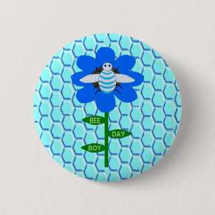 Happy Bee Day Boy Blue Birthday Bumblebee 6 Cm Round Badge