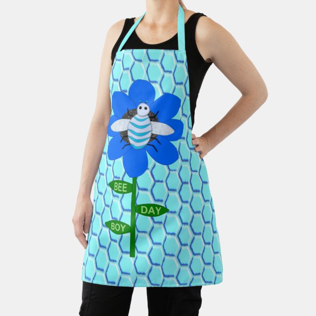 Happy Bee Day Boy Blue Birthday Bumblebee Apron (Insitu)