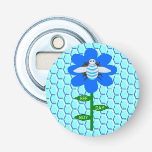 Happy Bee Day Boy Blue Birthday Bumblebee Bottle Opener