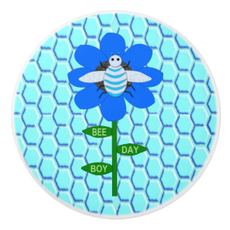 Happy Bee Day Boy Blue Birthday Bumblebee Ceramic Knob
