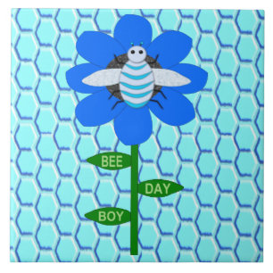 Happy Bee Day Boy Blue Birthday Bumblebee Ceramic Tile