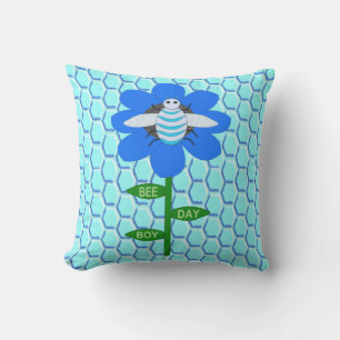 Happy Bee Day Boy Blue Birthday Bumblebee Cushion