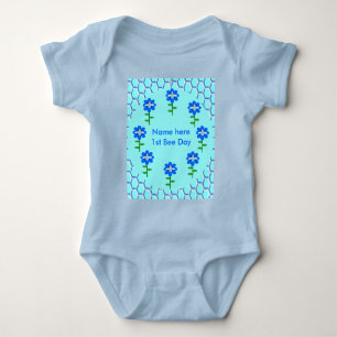 Happy Bee Day Boy Blue Birthday Bumblebee Custom Baby Bodysuit