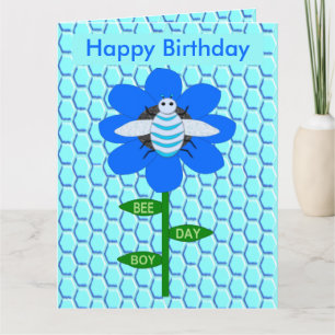 Happy Bee Day Boy Blue Birthday Bumblebee Custom Card
