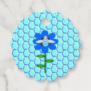 Happy Bee Day Boy Blue Birthday Bumblebee  Custom Favour Tags