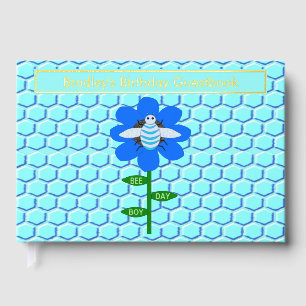 Happy Bee Day Boy Blue Birthday Bumblebee Custom Guest Book