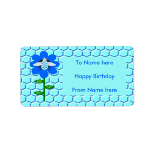 Happy Bee Day Boy Blue Birthday Bumblebee Custom Label